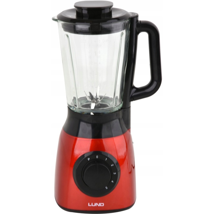 Blender cu bol din sticla, Lund, 600W, 5 viteze, rosu, 16x18x40,5cm