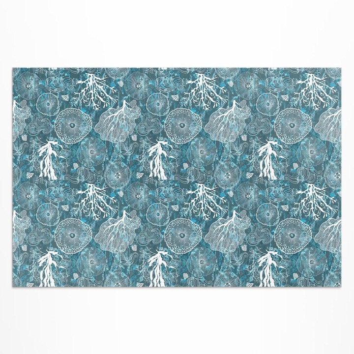 Covor de exterior pentru terasa, Wallfluent, Flora si fauna marina, Albastru, 120x180 cm, 010260370040000033479