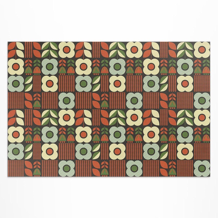 Covor de exterior, Wallfluent, Flori folcloristice, Portocaliu, 120x180 cm, 010260370040000033478