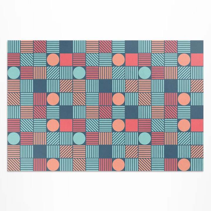 Covor de exterior pentru terasa, Wallfluent, Geometric, Bej turcoaz, 120x180 cm, 010260370040000033499