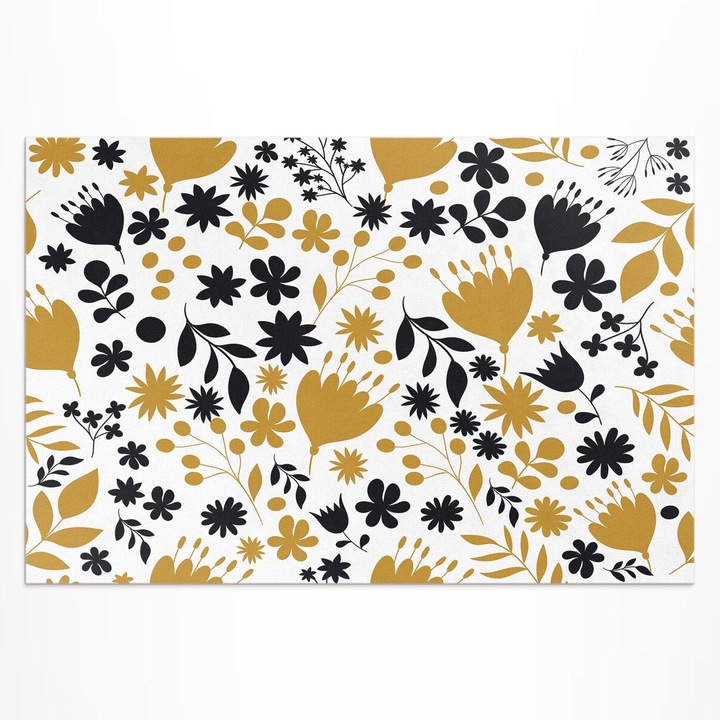 Covor de exterior pentru terasa, Wallfluent, Flori si frunze, Galben, 60x90 cm, 010260370010000057230