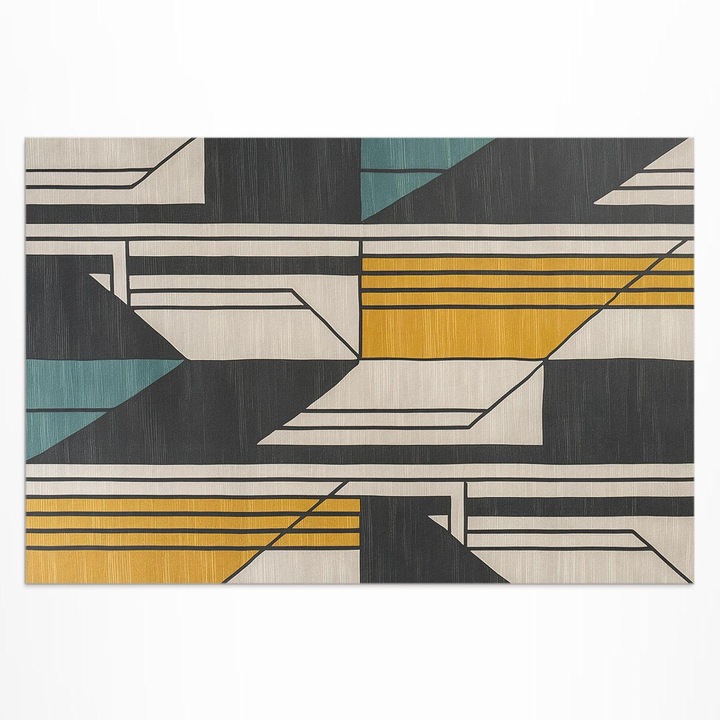 Covor de exterior pentru terasa, Wallfluent, Abstractia geometrica, Bej, 150x225 cm, 010260370060000281924