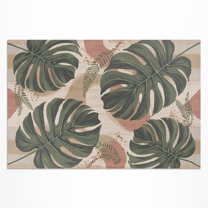Covor de terasa, Wallfluent, Monstera si ferigi, Verde pal, 60x90 cm, 010260370010000281981