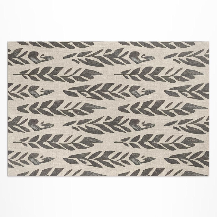 Covor de exterior pentru terasa, Wallfluent, Frunze pictate Boho, Bej, 60x90 cm, 010260370010000281959