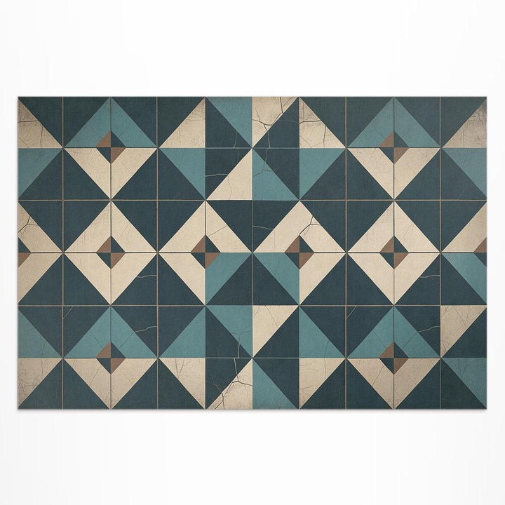 Covor de terasa, Wallfluent, Geometrie art deco, Albastru, 150x225 cm, 010260370060000282098