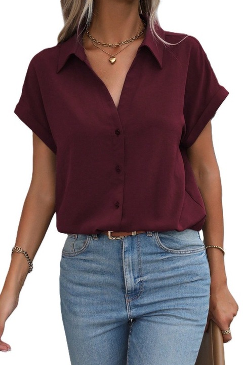 Camasa Dama, Cu Nasturi, Croiala Lejera Si Maneci Liliac, Visiniu, L