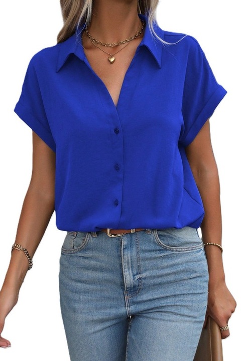 Camasa Dama, Cu Nasturi, Croiala Lejera Si Maneci Liliac, Albastru Regal, M