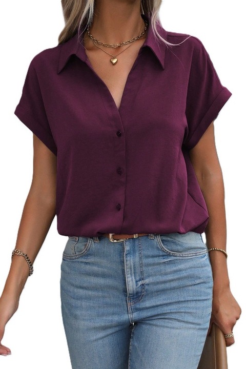 Camasa Dama, Cu Nasturi, Croiala Lejera Si Maneci Liliac, Rosu Vermillion, XL