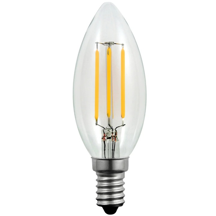 LED крушка с нажежаема жичка, Polux, E14, 4W, 400lm, 3000K, топла светлина, 96x35mm