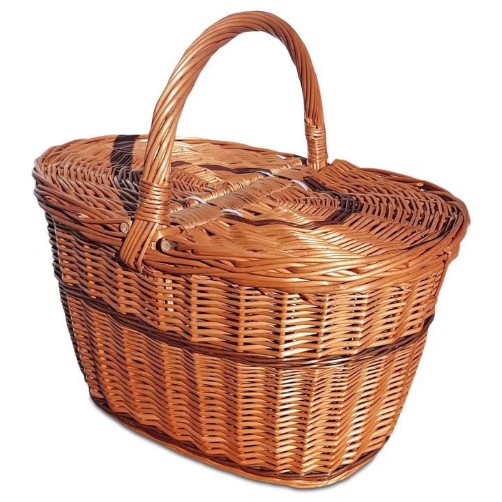 Плетена кошница за пикник, GraweroweLove, естествена, 41x27x42 см, включен капак