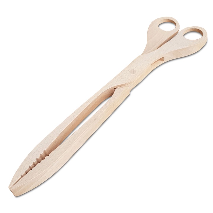Ustensila gratar, GraweroweLove, cleste tip foarfeca din lemn de fag, natural, 29x7x1cm