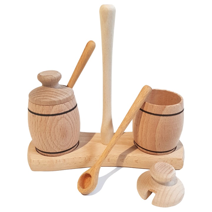 Set solnita si piperiera din lemn natural, 15x13,5cm, capacitate 40ml, culoare naturala