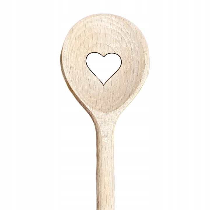Lingura din lemn de fag, GraweroweLove, cu decupaj in forma de inima, naturala, 30cm, set 1 bucata