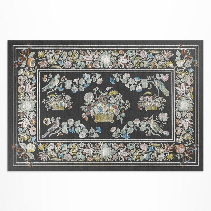 Covor de exterior, Wallfluent, Floare palid si pasari, Gri, 150x225 cm, 010260370060000273838