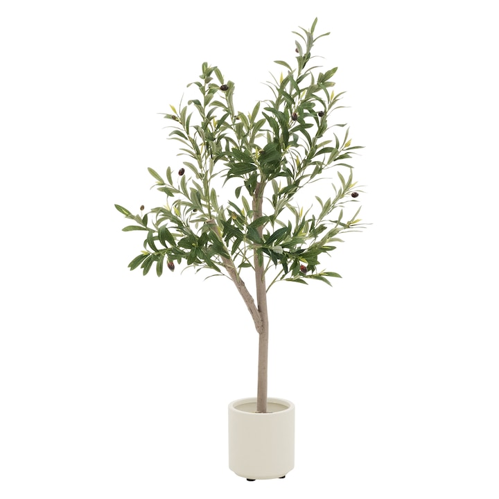 Planta artificiala Maslin ML-Design cu vas inclus, trunchi din lemn, inaltime 120 cm, rezistent la UV, interior/exterior, aspect natural