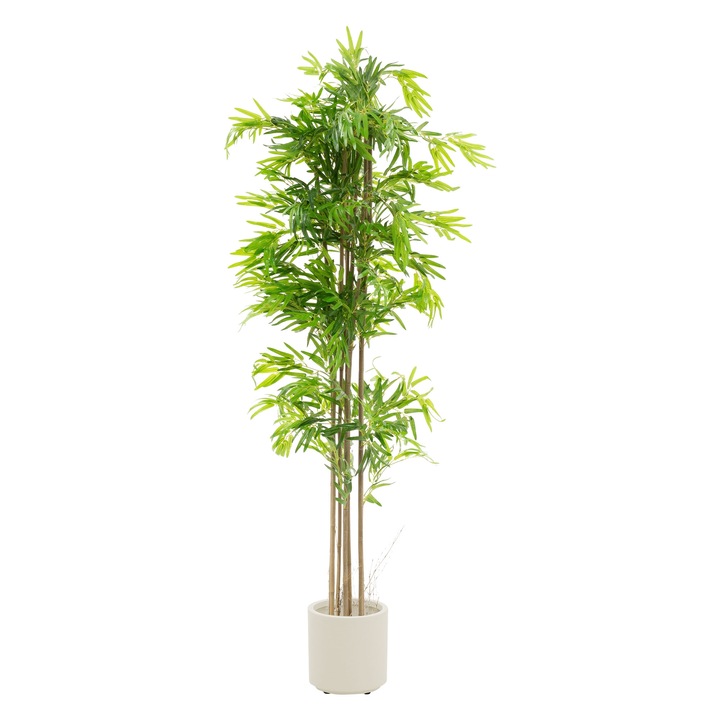 Planta artificiala Bambus ML-Design cu vas inclus, inaltime 210 cm, rezistent la UV, interior/exterior, aspect natural