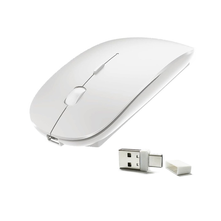 Vezeték nélküli, két módú egér, csendes, fehér, 1600 DPI, 78g