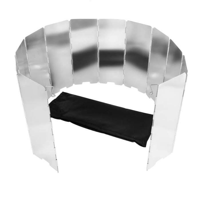 Сгъваема ветрозащита за къмпинг печки, AjieQaQ, 10 панела, алуминий, 83x24 см