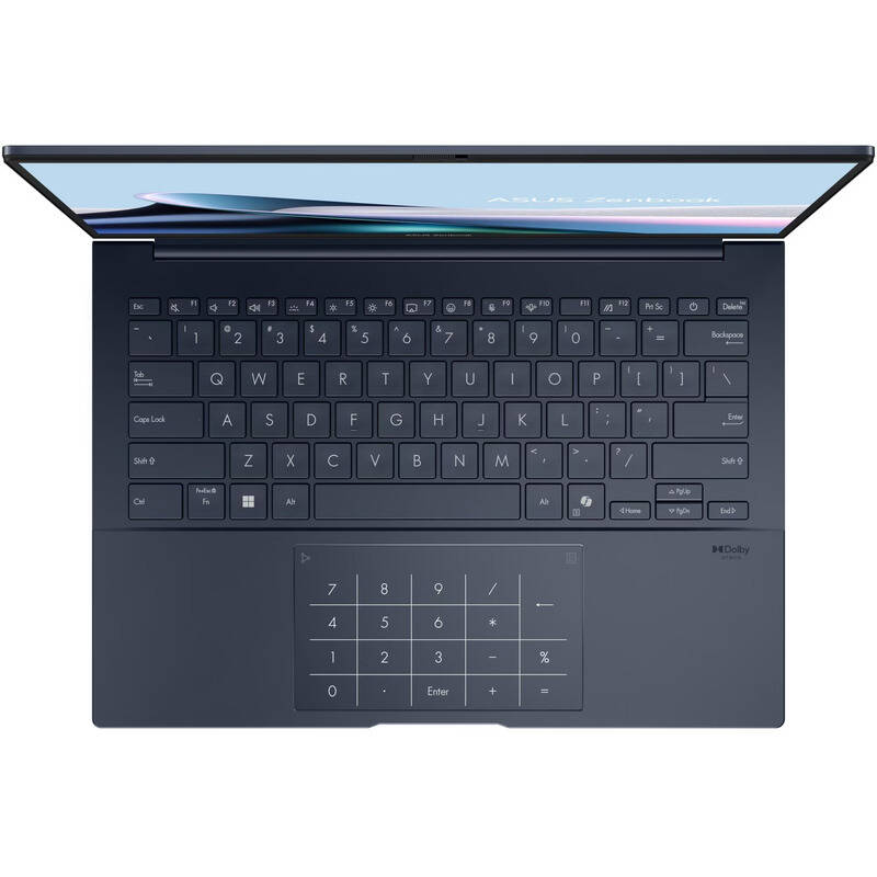 Laptop ASUS Zenbook 14 UX3405CA cu procesor Intel® Core™ Ultra 9 285H pana la 5.4GHz, 14'', FHD, 120Hz, OLED, Touch, 16GB LPDDR5X, 1TB SSD, Intel® Arc™ Graphics, Windows 11 Pro, Ponder Blue