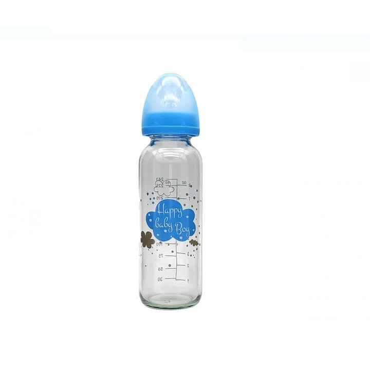 Biberon din Sticla cu Tetina din Silicon Bleu 240ml