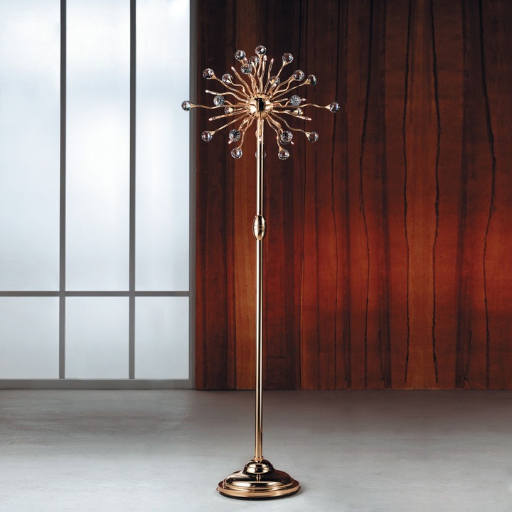 Lampadar GALAXY, cadru alama solida, 15 lumini, placat cu aur de 24K, cristale Swarovski, 170cm G4 15x12V/10W ORION