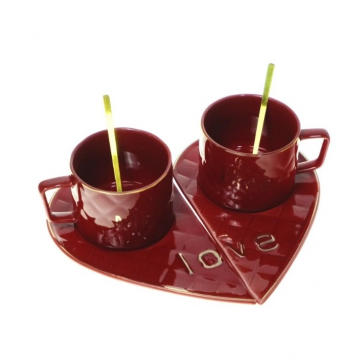 Blusmart kávéskészlet, porcelán, 6 db, 2 csésze, 2 csészealj, 2 teáskanál