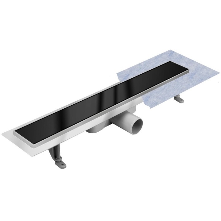Rigola dus Techman Black Glass cu membrana antimiros, 50 cm