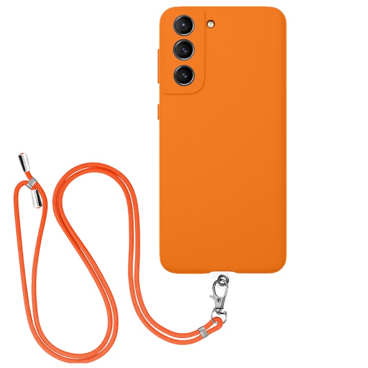 Husa pentru Samsung Galaxy S21 FE cu Snur Reglabil, Protectie, Confort, Material de Inalta Calitate, Acces la toare Porturile, Extrem de Rezistent, Anti-Soc, Anti-Zgarieturi, Senzatie Placuta la Atingere, Portocaliu Neon