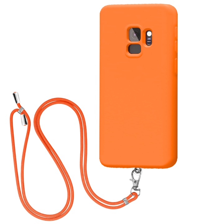 Калъф за Samsung Galaxy S9 с регулируема каишка, защита, комфорт, висококачествен материал, достъп до всички портове, изключително издръжлив, устойчив на удар, против надраскване, приятно усещане при допир, неоново оранжев
