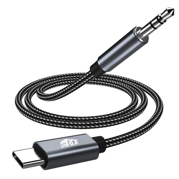 Cablu Audio eRDX® – USB-C la Jack 3.5mm, 1m, DAC 16bit 48kHz, Compatibil Android / iPhone 15 / Laptop / Tableta