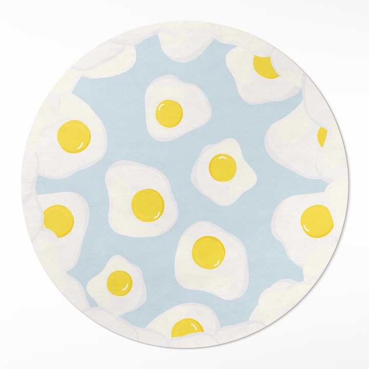 Covor de vinil, Wallfluent, Oua prajite, Roz, Ø 90 cm, Rotund, PVC, 010260360880000019787