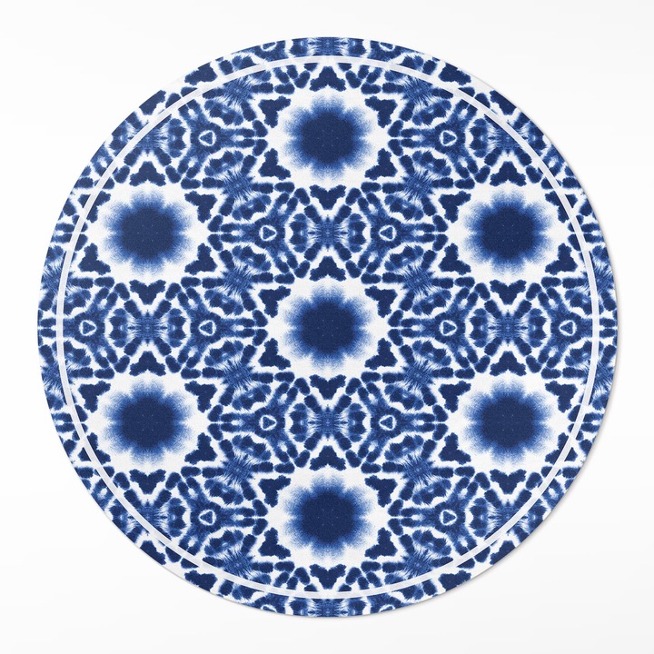 Covor interior din vinil, Wallfluent, mozaic grecesc, Bleumarin, Ø 130 cm, Rotund, PVC, 010260360810000019802