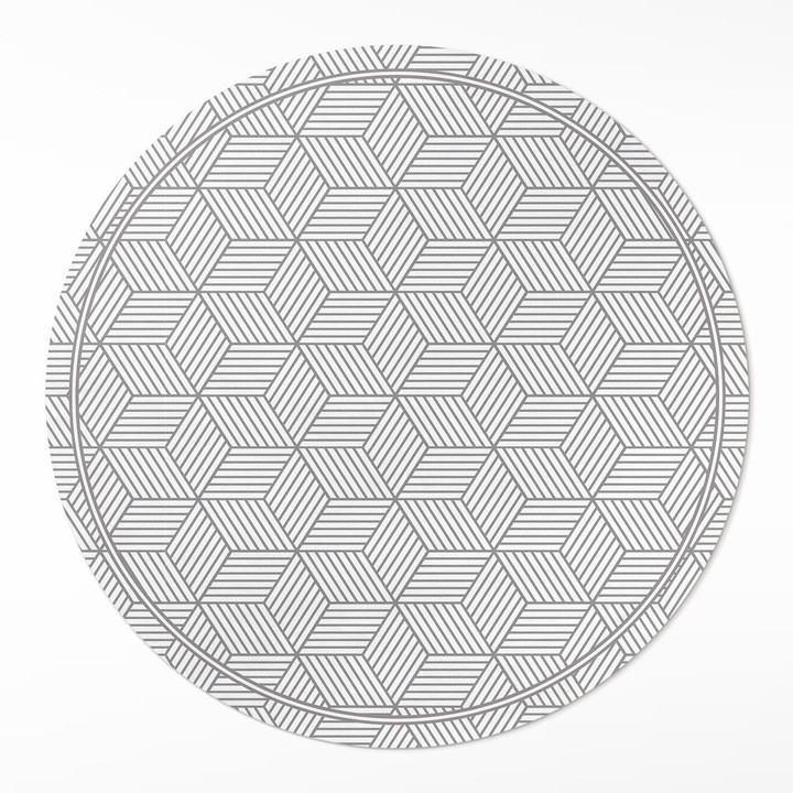 Covor interior din vinil, Wallfluent, Mozaic geometric, Gri, Ø 130 cm, Rotund, PVC, 010260360810000019814