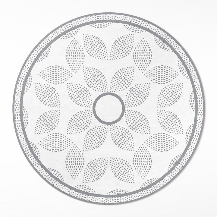 Covor de vinil, Wallfluent, Frunze intunecate cu puncte, Fractal negru alb, Ø 100 cm, Rotund, PVC, 010260360780000019833