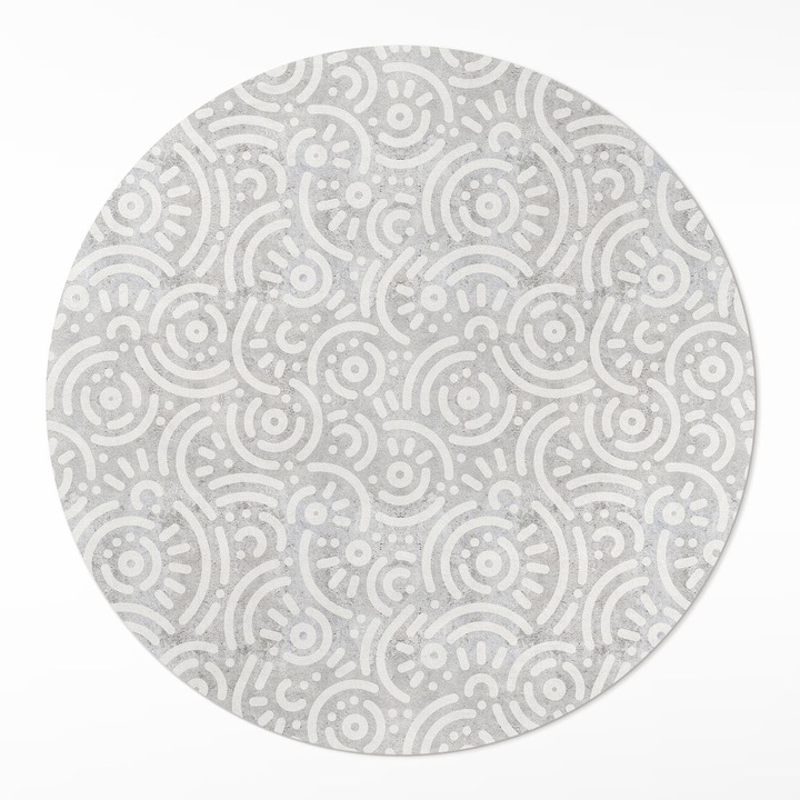 Covor de vinilacasa, Wallfluent, Forme orientale abstracte, Gri, Ø 70 cm, Rotund, PVC, 010260360860000033374