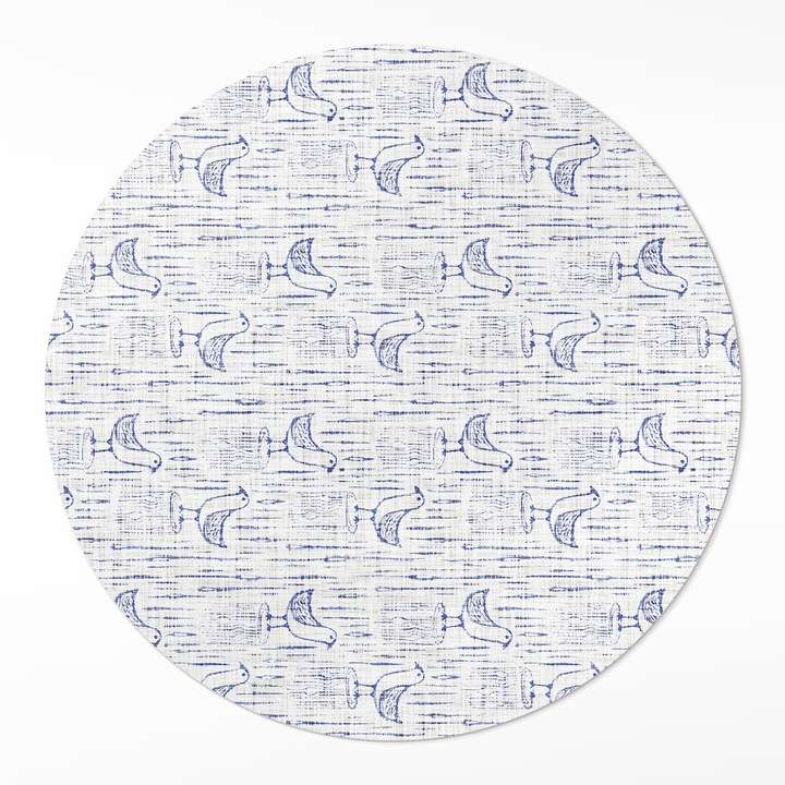 Covor de vinilacasa, Wallfluent, Pasari desenate, Gri, Ø 110 cm, Rotund, PVC, 010260360790000033340