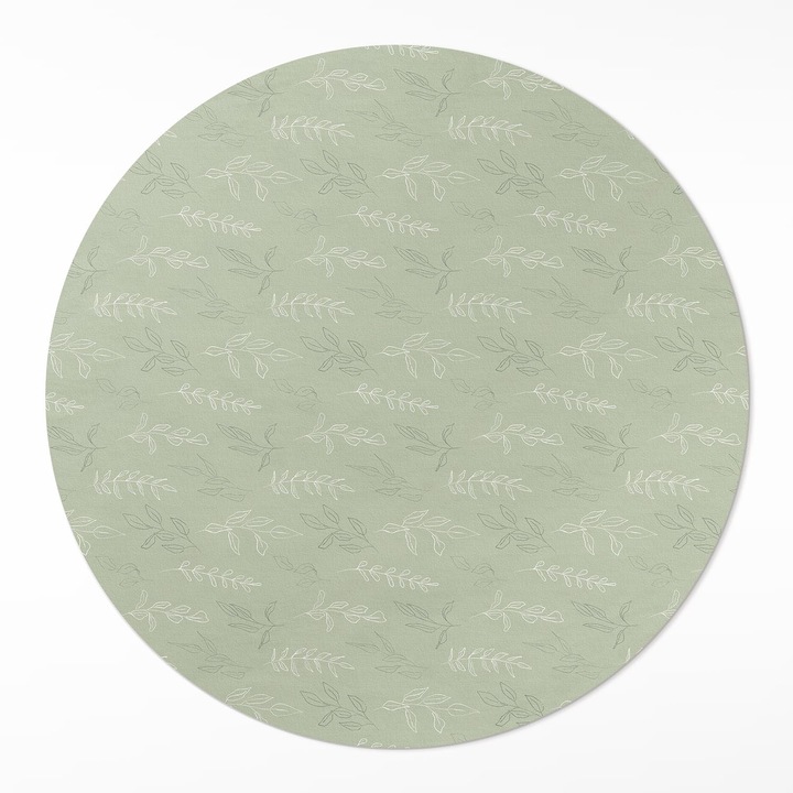 Covor interior din vinil, Wallfluent, crengute si frunze subtile, Verde deschis, Ø 100 cm, Rotund, PVC, 010260360780000033372
