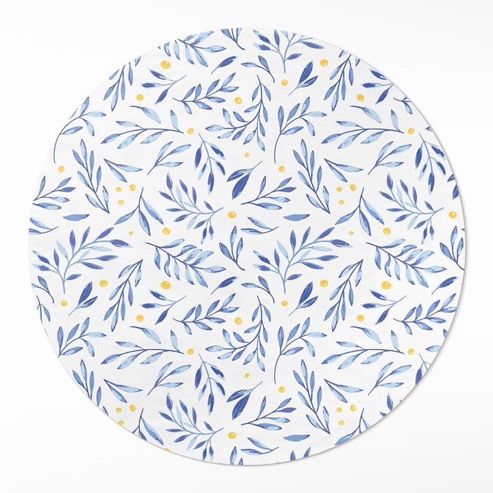 Covor de vinil, Wallfluent, Acuarela crengute, Albastru, Ø 130 cm, Rotund, PVC, 010260360810000033364