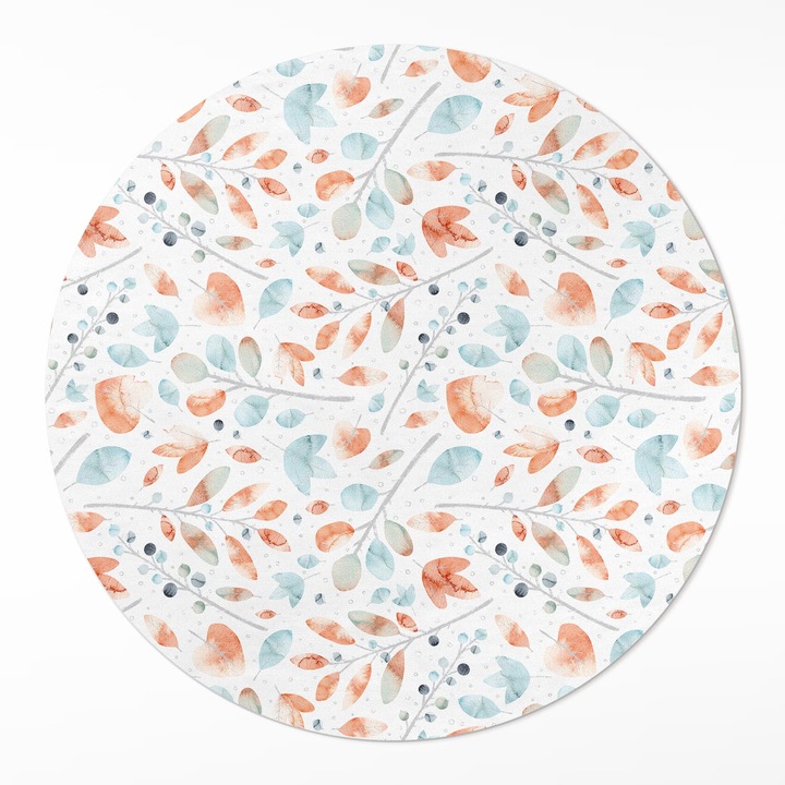 Covor interior din vinil, Wallfluent, Acuarela crengute, Portocaliu, Ø 100 cm, Rotund, PVC, 010260360780000033355