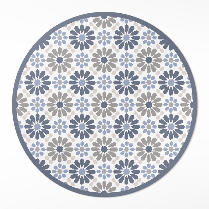 Covor interior din vinil, Wallfluent, Flori pastelate, Gri, Ø 140 cm, Rotund, PVC, 010260360820000033481