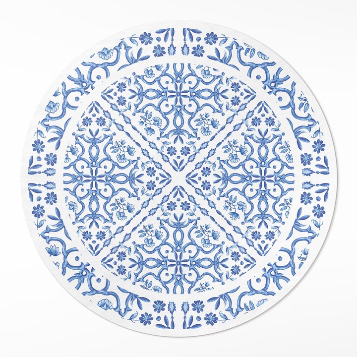 Covor interior din vinil, Wallfluent, Placi decorative, Albastru, Ø 70 cm, Rotund, PVC, 010260360860000033505