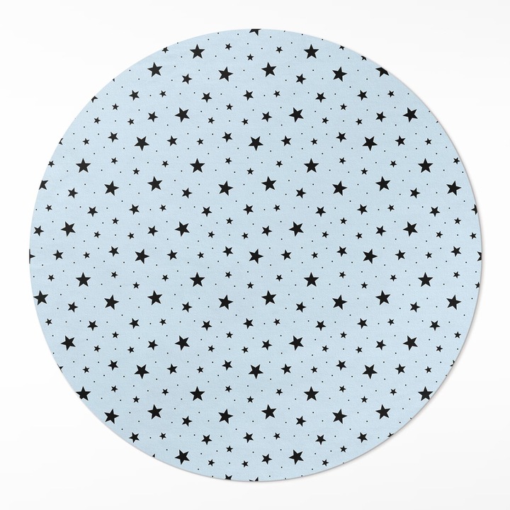 Covor interior din vinil, Wallfluent, Stele negre, Albastru, Ø 140 cm, Rotund, PVC, 010260360820000033533