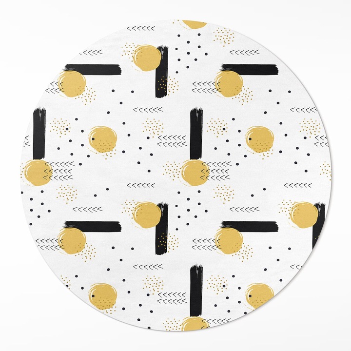 Covor de vinilacasa, Wallfluent, Forme abstracte, Alb, Ø 140 cm, Rotund, PVC, 010260360820000033544