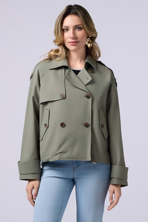 OLTRE, Trenci scurt cu nasturi cu doua randuri de nasturi, Verde sparanghel, XL