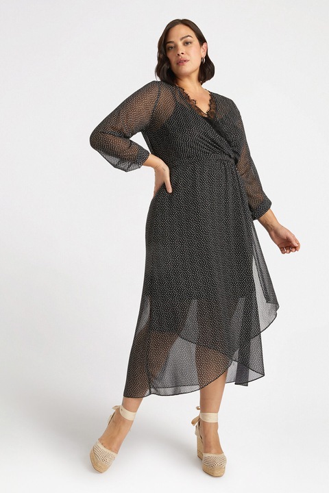 FIORELLA RUBINO, Rochie midi cu decolteu in V, Negru