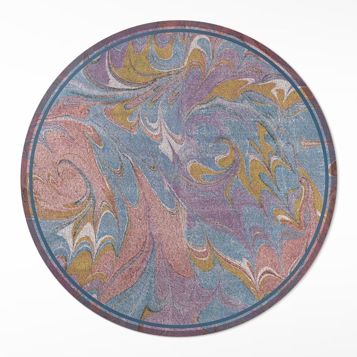 Covor de vinil, Wallfluent, Abstract, Albastru, Ø 110 cm, Rotund, PVC, 010260360790000281816