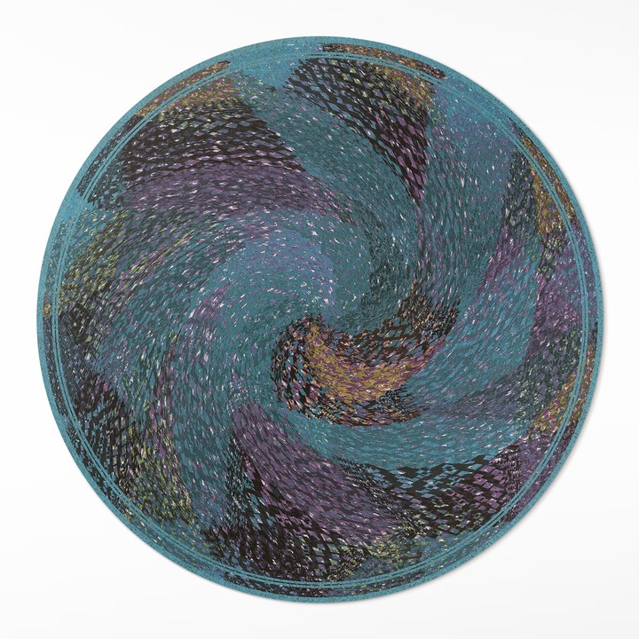 Covor interior din vinil, Wallfluent, Abstract, Albastru, Ø 140 cm, Rotund, PVC, 010260360820000281858