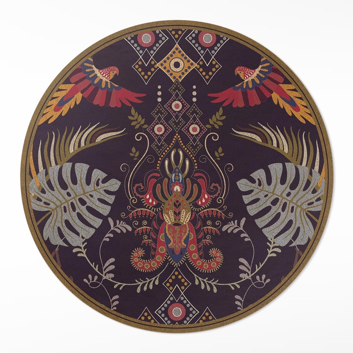 Covor de vinil, Wallfluent, Papagali monstru, Maro, Ø 70 cm, Rotund, PVC, 010260360860000281834