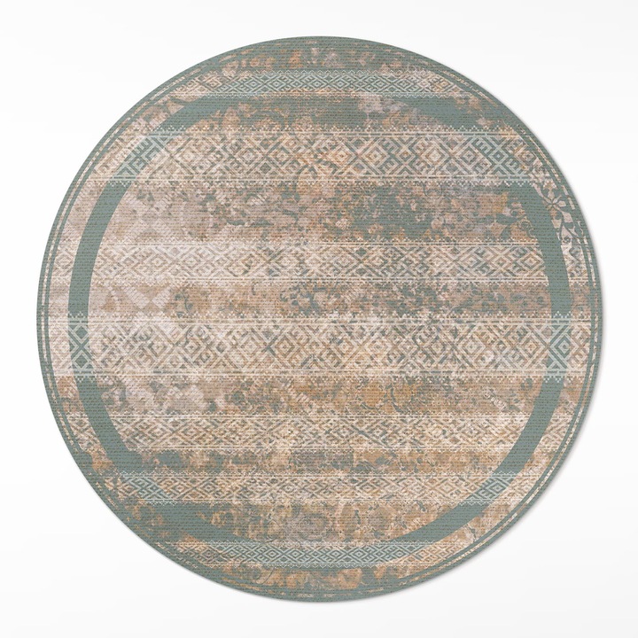 Covor de vinil, Wallfluent, Modele antice, Maro, Ø 140 cm, Rotund, PVC, 010260360820000281859