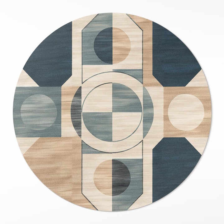 Covor interior din vinil, Wallfluent, Geometric, Albastru, Ø 120 cm, Rotund, PVC, 010260360800000282024